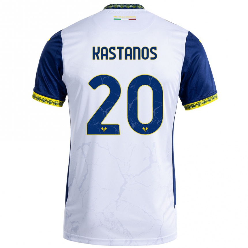 Kids Football Grigoris Kastanos #20 White Blue Away Jersey 2024/25 T-Shirt