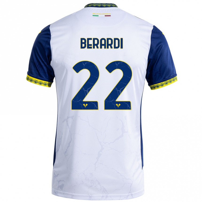 Kids Football Alessandro Berardi #22 White Blue Away Jersey 2024/25 T-Shirt