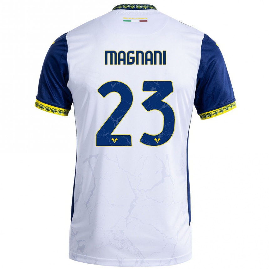 Kids Football Giangiacomo Magnani #23 White Blue Away Jersey 2024/25 T-Shirt