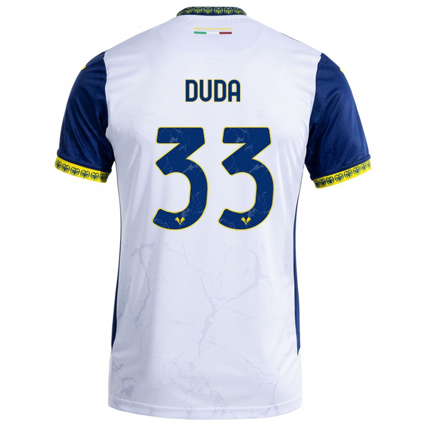 Kids Football Ondrej Duda #33 White Blue Away Jersey 2024/25 T-Shirt