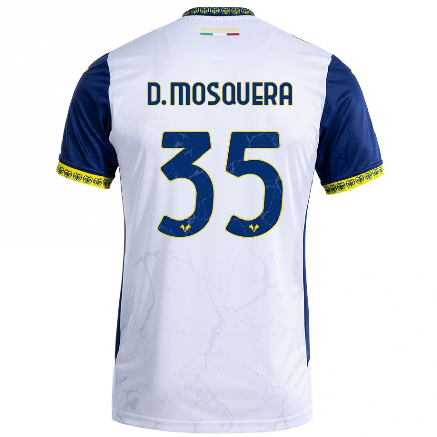 Kids Football Daniel Mosquera #35 White Blue Away Jersey 2024/25 T-Shirt