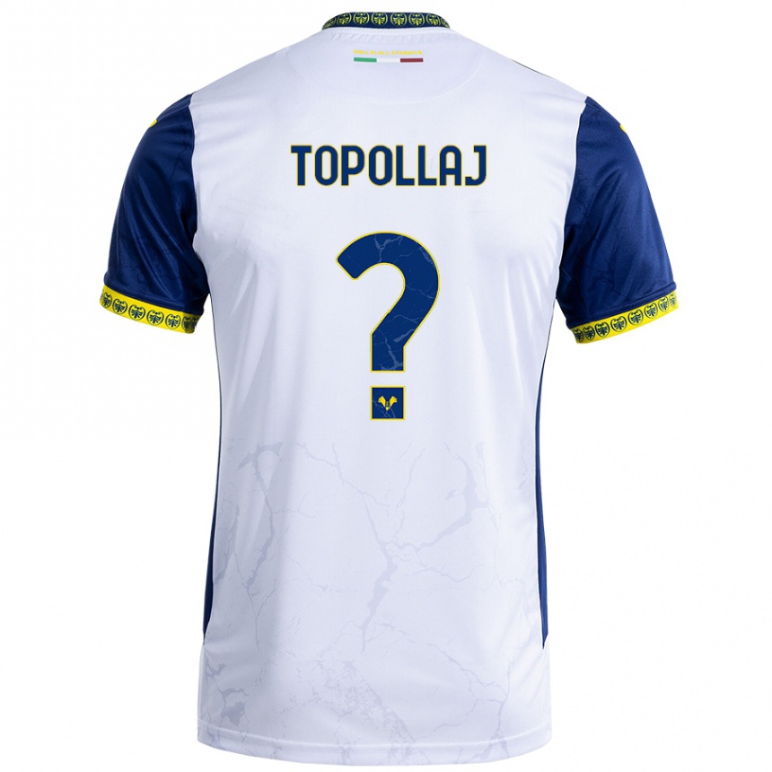 Kids Football Mark Topollaj #0 White Blue Away Jersey 2024/25 T-Shirt