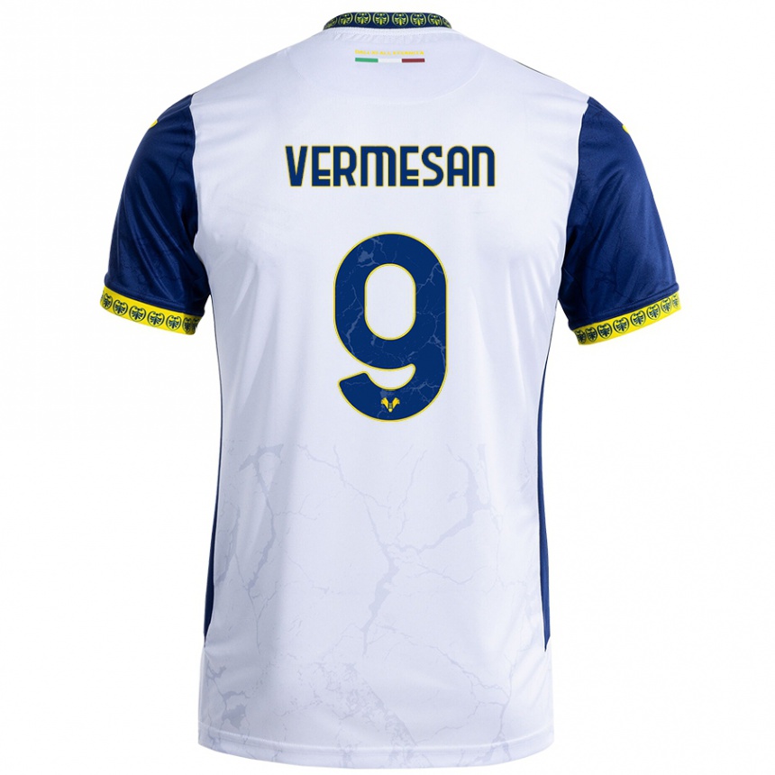 Kids Football Ioan Vermesan #9 White Blue Away Jersey 2024/25 T-Shirt