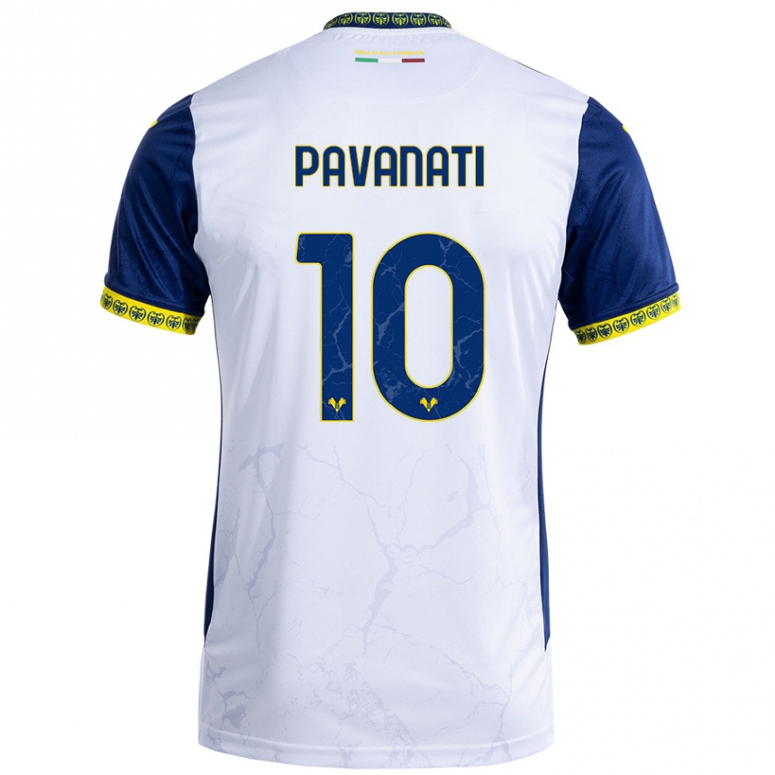 Kids Football Alessandro Pavanati #10 White Blue Away Jersey 2024/25 T-Shirt