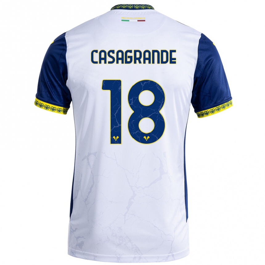 Kids Football Davide Casagrande #18 White Blue Away Jersey 2024/25 T-Shirt