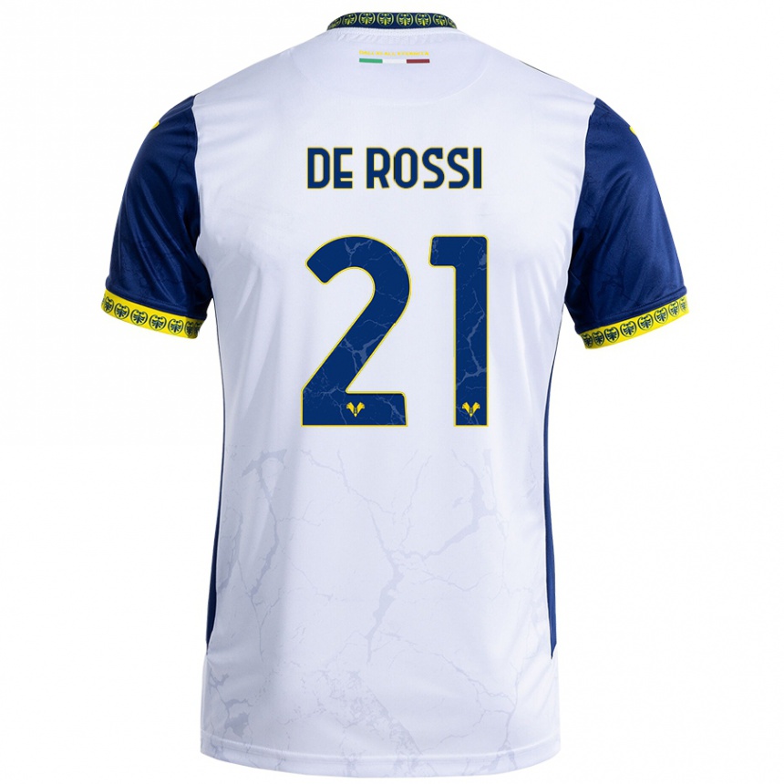 Kids Football Michele De Rossi #21 White Blue Away Jersey 2024/25 T-Shirt