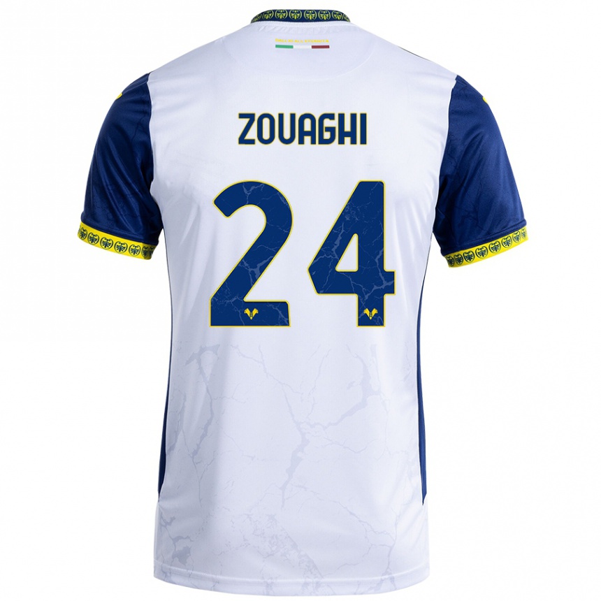 Kids Football Thomas Zouaghi #24 White Blue Away Jersey 2024/25 T-Shirt