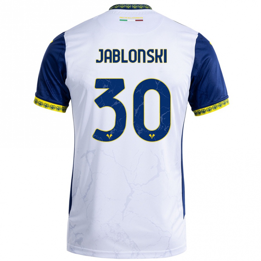 Kids Football Darvin Jablonski #30 White Blue Away Jersey 2024/25 T-Shirt