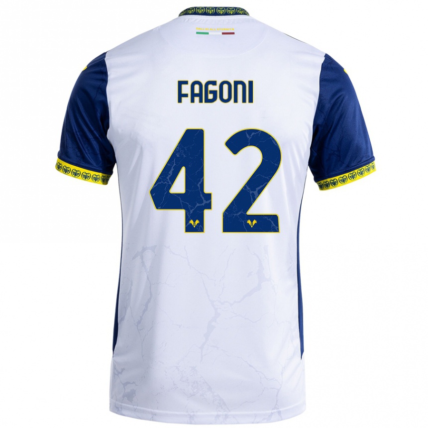 Kids Football Marco Fagoni #42 White Blue Away Jersey 2024/25 T-Shirt