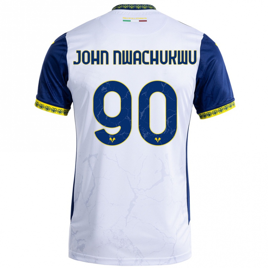 Kids Football Samuel John Nwachukwu #90 White Blue Away Jersey 2024/25 T-Shirt