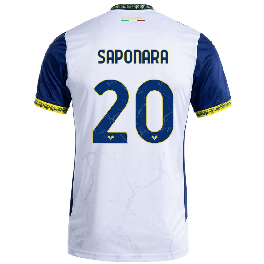 Kids Football Riccardo Saponara #20 White Blue Away Jersey 2024/25 T-Shirt