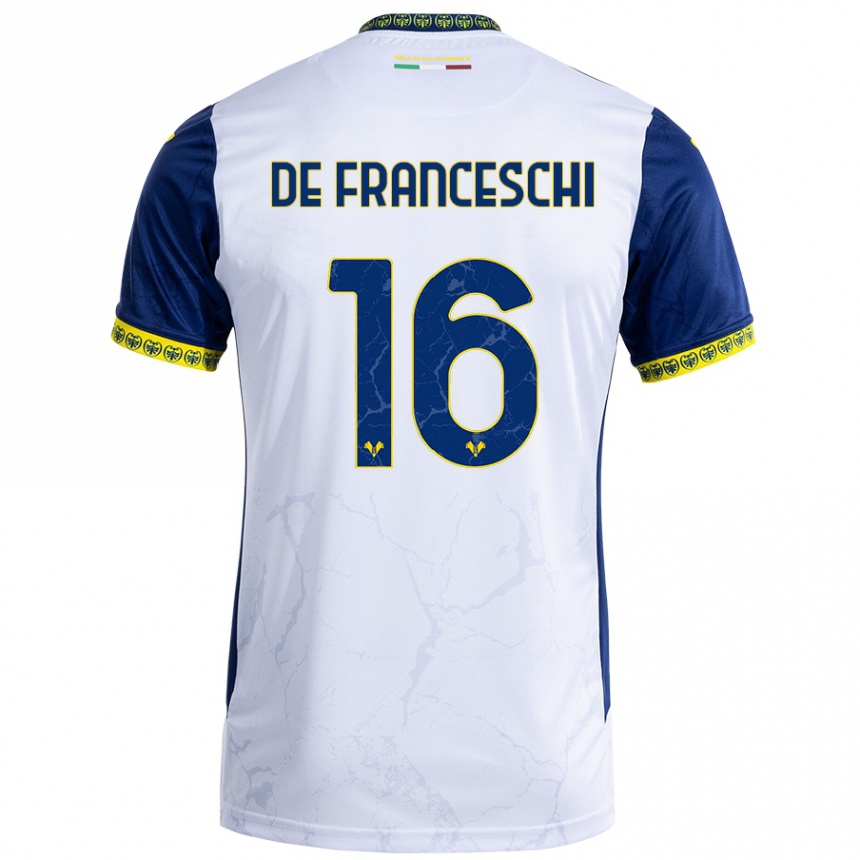 Kids Football Edoardo De Franceschi #16 White Blue Away Jersey 2024/25 T-Shirt