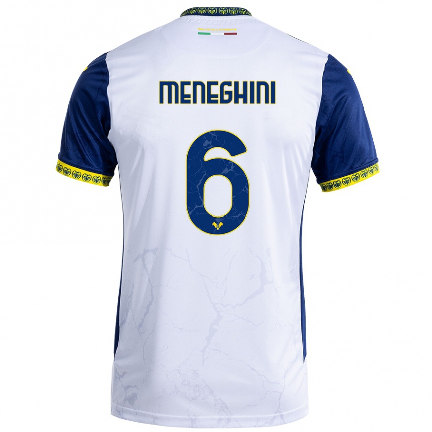 Kids Football Sofia Meneghini #6 White Blue Away Jersey 2024/25 T-Shirt