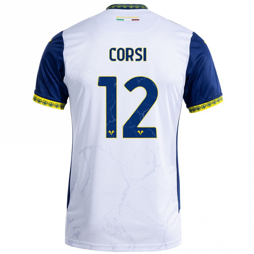 Kids Football Sara Corsi #12 White Blue Away Jersey 2024/25 T-Shirt