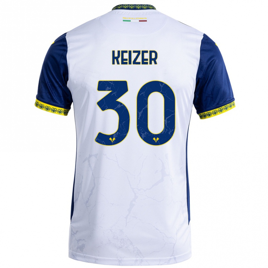 Kids Football Fanny Keizer #30 White Blue Away Jersey 2024/25 T-Shirt