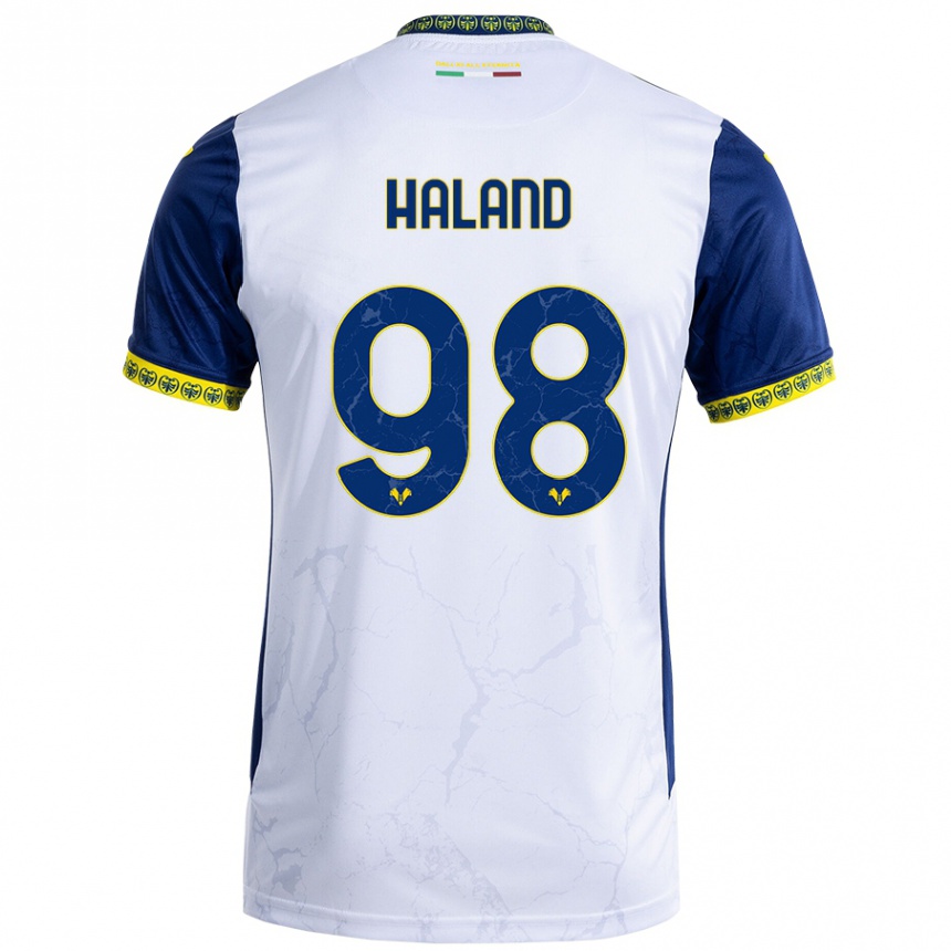 Kids Football Benedicte Iversen Håland #98 White Blue Away Jersey 2024/25 T-Shirt