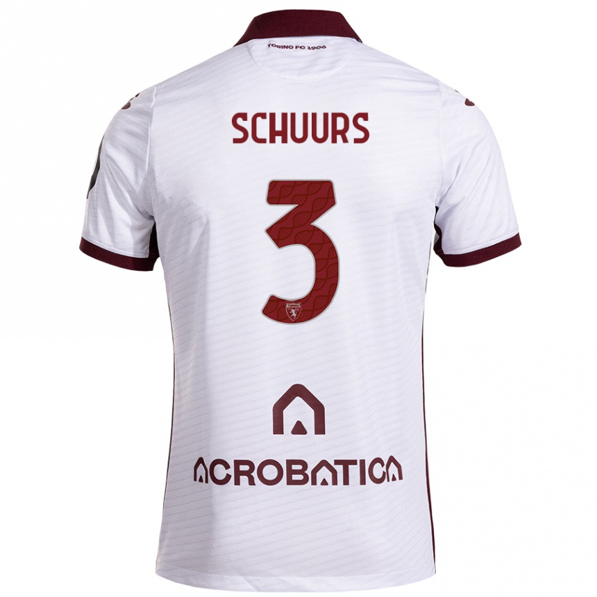 Kids Football Perr Schuurs #3 White Maroon Away Jersey 2024/25 T-Shirt