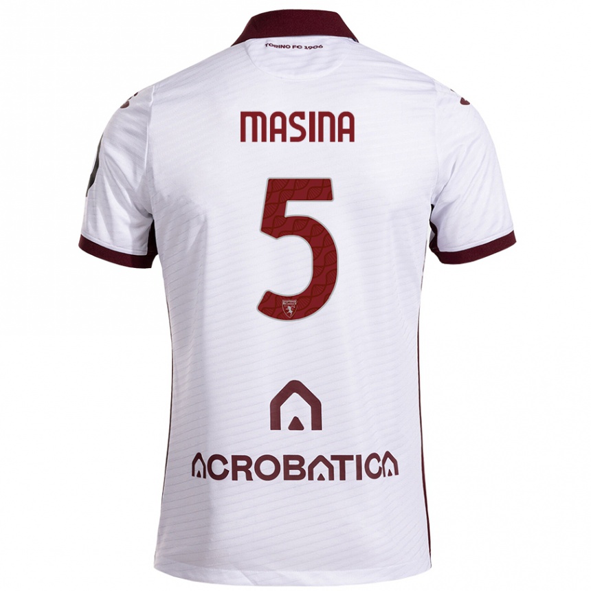 Kids Football Adam Masina #5 White Maroon Away Jersey 2024/25 T-Shirt