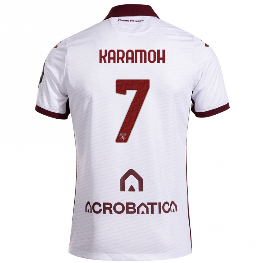 Kids Football Yann Karamoh #7 White Maroon Away Jersey 2024/25 T-Shirt