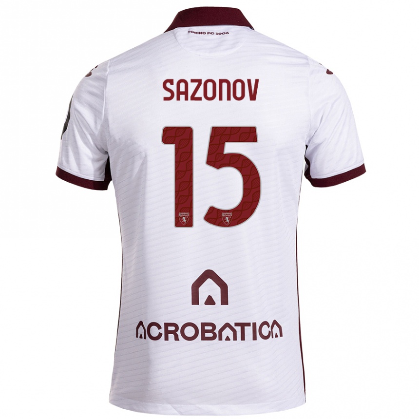 Kids Football Saba Sazonov #15 White Maroon Away Jersey 2024/25 T-Shirt