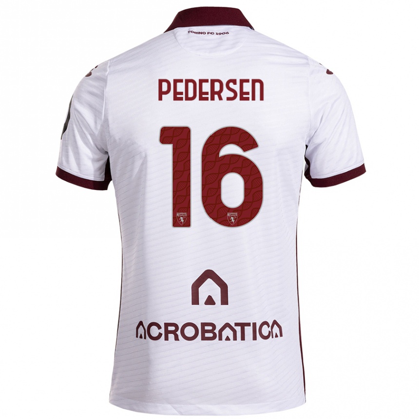 Kids Football Marcus Pedersen #16 White Maroon Away Jersey 2024/25 T-Shirt