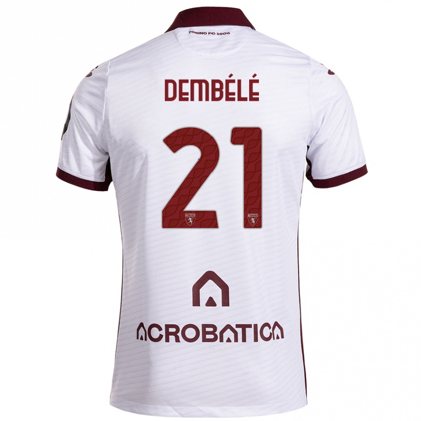 Kids Football Ali Dembélé #21 White Maroon Away Jersey 2024/25 T-Shirt