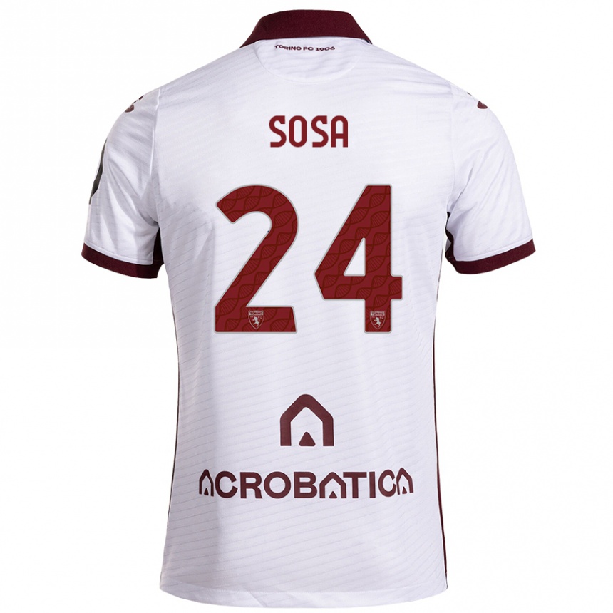 Kids Football Borna Sosa #24 White Maroon Away Jersey 2024/25 T-Shirt