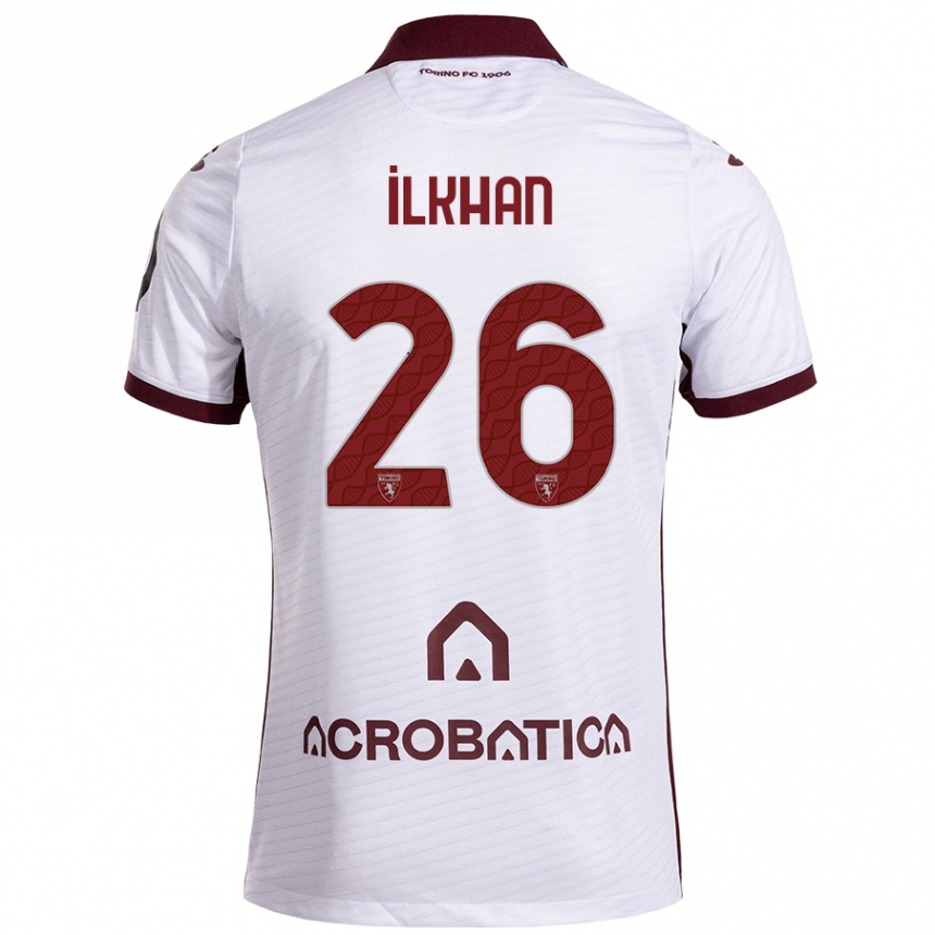 Kids Football Emirhan İlkhan #26 White Maroon Away Jersey 2024/25 T-Shirt