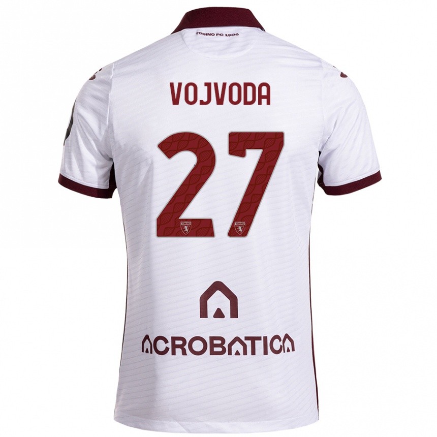 Kids Football Mërgim Vojvoda #27 White Maroon Away Jersey 2024/25 T-Shirt