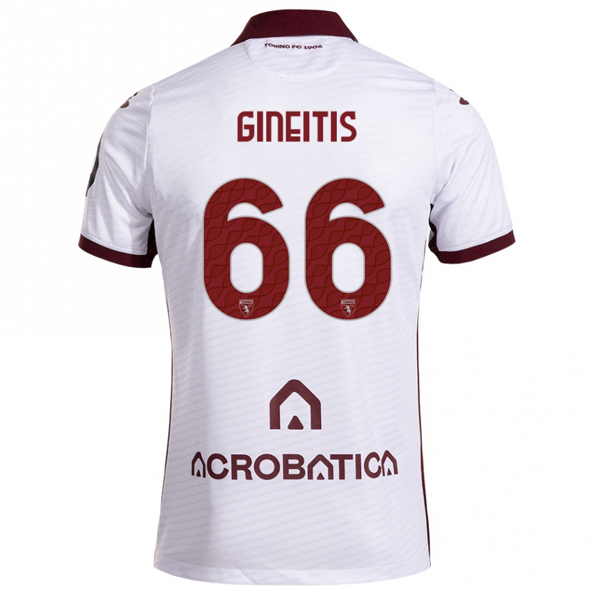 Kids Football Gvidas Gineitis #66 White Maroon Away Jersey 2024/25 T-Shirt