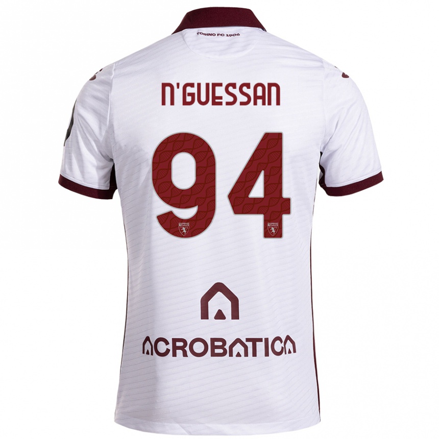 Kids Football Ange Caumenan N'guessan #94 White Maroon Away Jersey 2024/25 T-Shirt