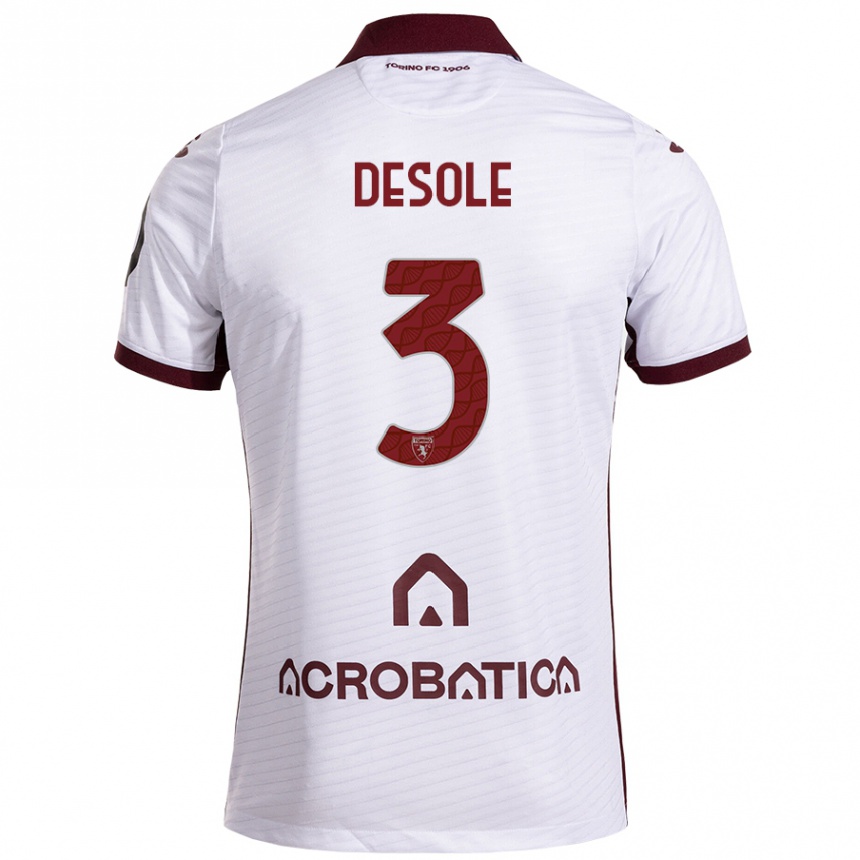 Kids Football Fabio Desole #3 White Maroon Away Jersey 2024/25 T-Shirt