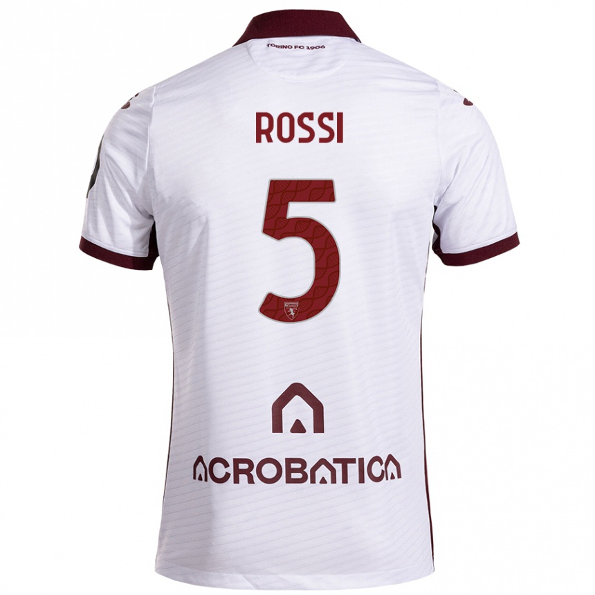 Kids Football Simone Rossi #5 White Maroon Away Jersey 2024/25 T-Shirt