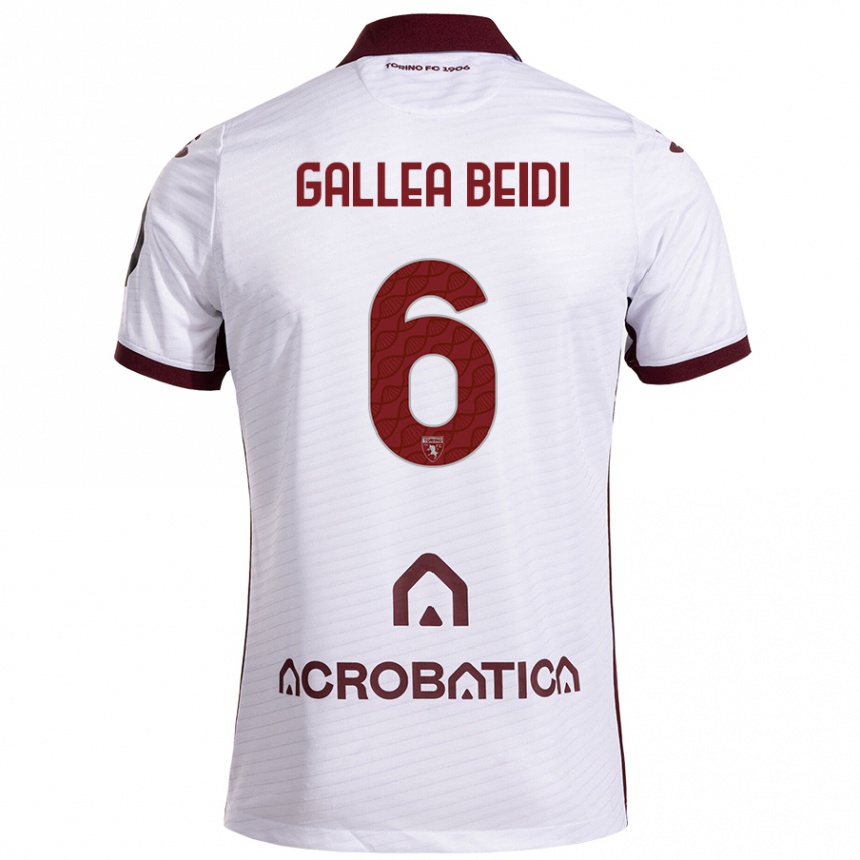 Kids Football Francesco Gallea Beidi #6 White Maroon Away Jersey 2024/25 T-Shirt