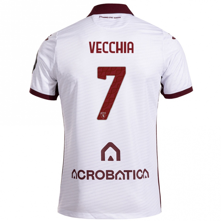 Kids Football Marco Dalla Vecchia #7 White Maroon Away Jersey 2024/25 T-Shirt