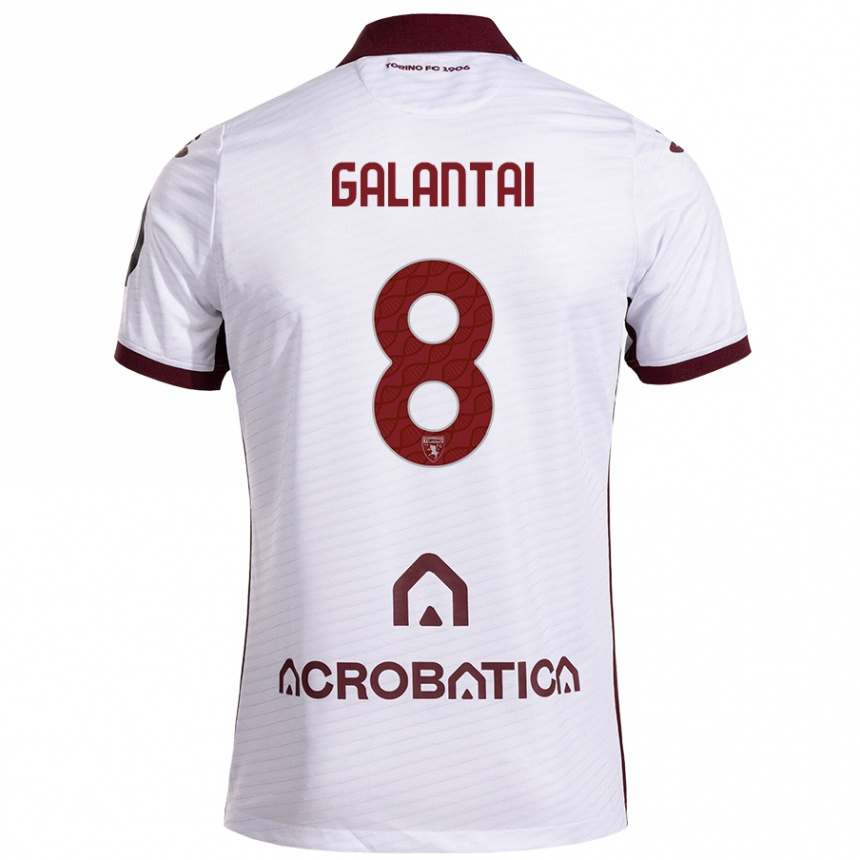 Kids Football Tamás Galántai #8 White Maroon Away Jersey 2024/25 T-Shirt