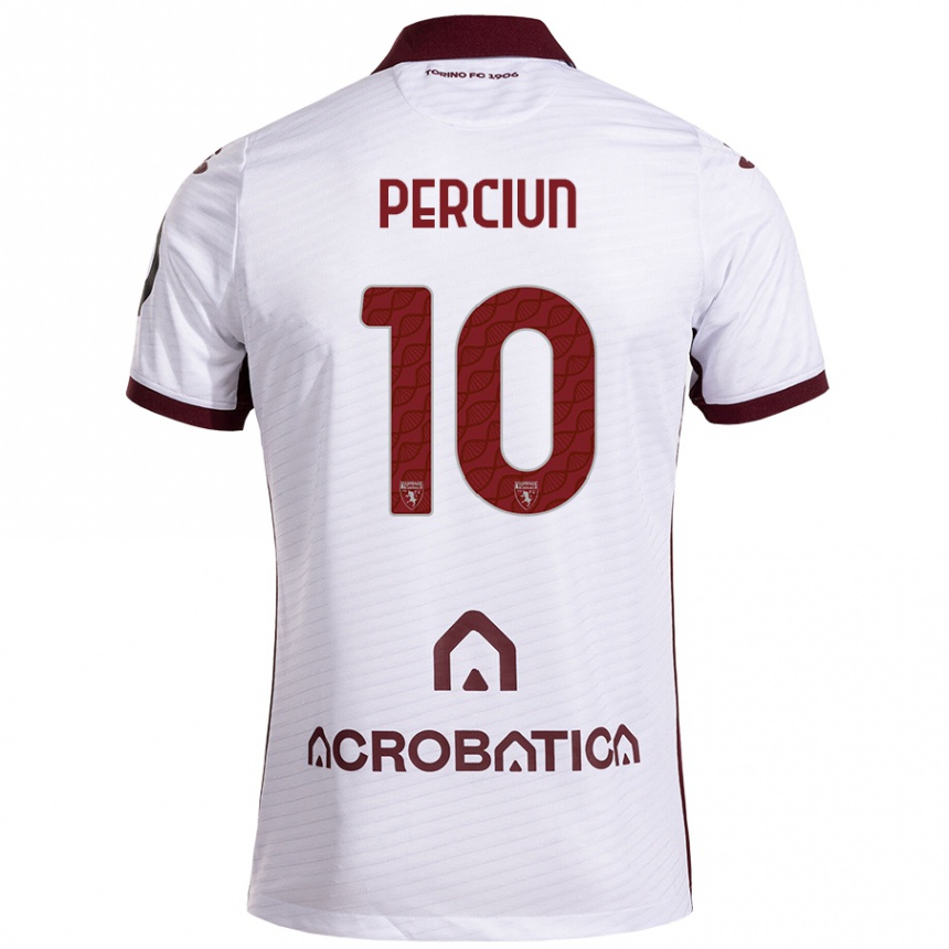 Kids Football Sergiu Perciun #10 White Maroon Away Jersey 2024/25 T-Shirt