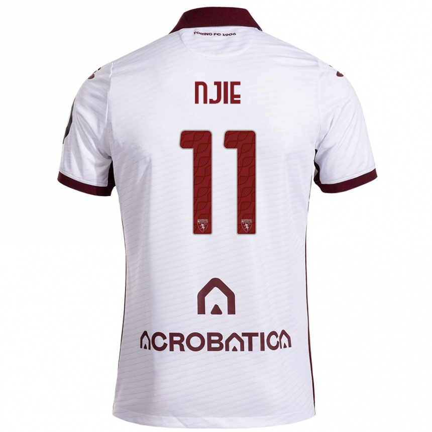 Kids Football Alieu Njie #11 White Maroon Away Jersey 2024/25 T-Shirt