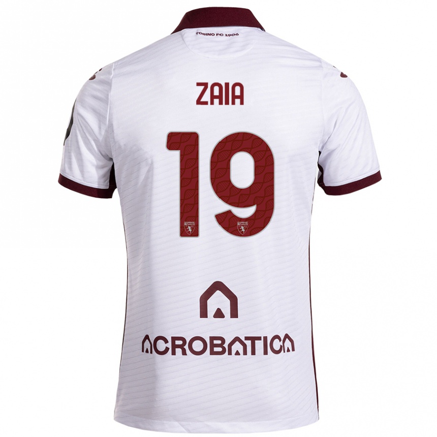 Kids Football Edoardo Zaia #19 White Maroon Away Jersey 2024/25 T-Shirt