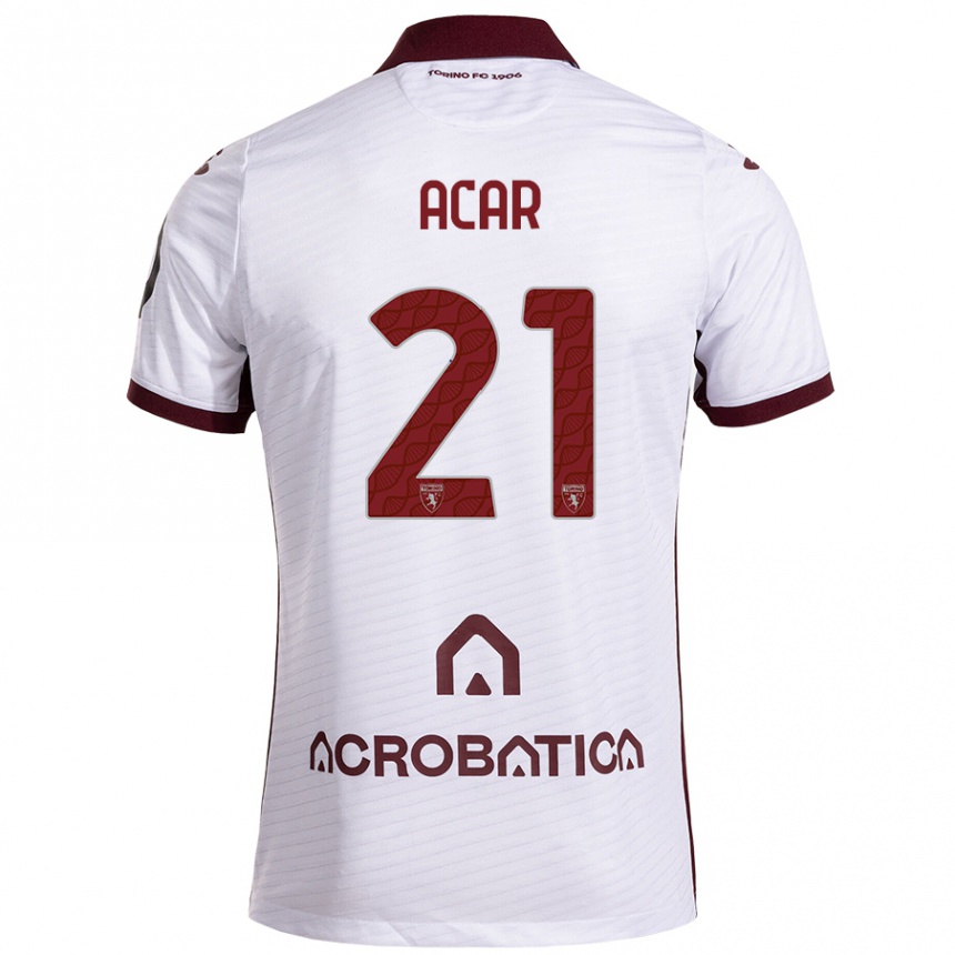 Kids Football Emirhan Acar #21 White Maroon Away Jersey 2024/25 T-Shirt