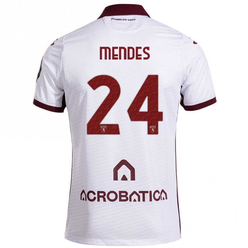 Kids Football Rodrigo Mendes #24 White Maroon Away Jersey 2024/25 T-Shirt