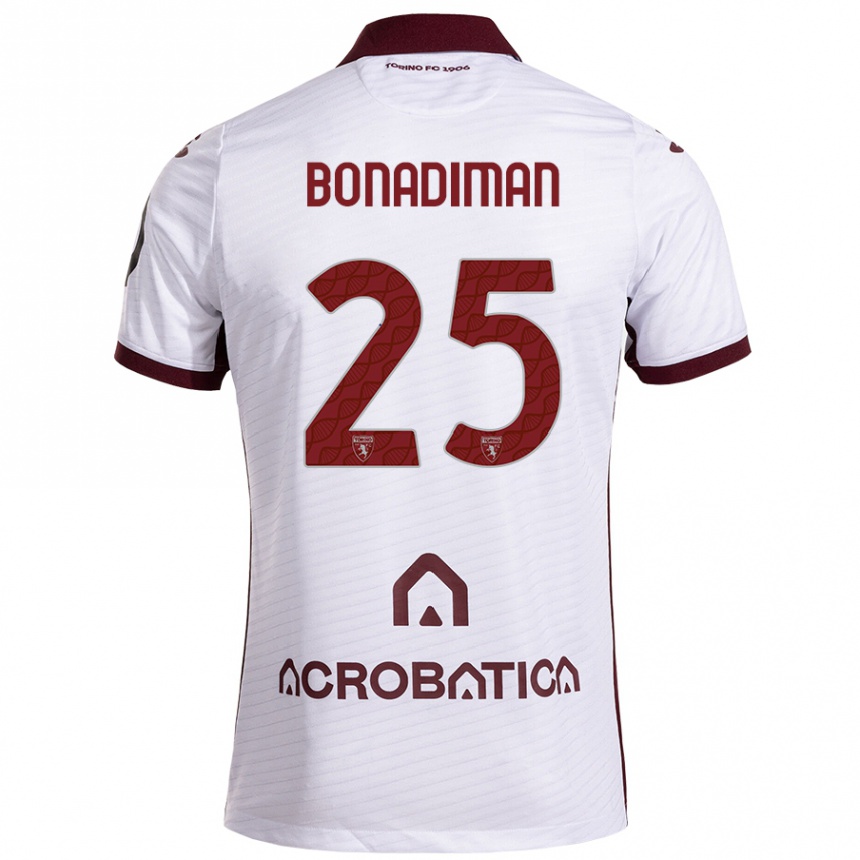 Kids Football Matteo Bonadiman #25 White Maroon Away Jersey 2024/25 T-Shirt