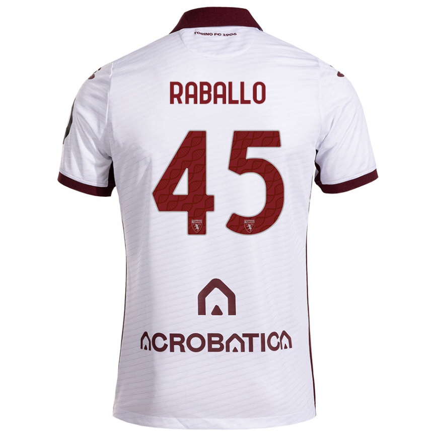 Kids Football Alessio Raballo #45 White Maroon Away Jersey 2024/25 T-Shirt