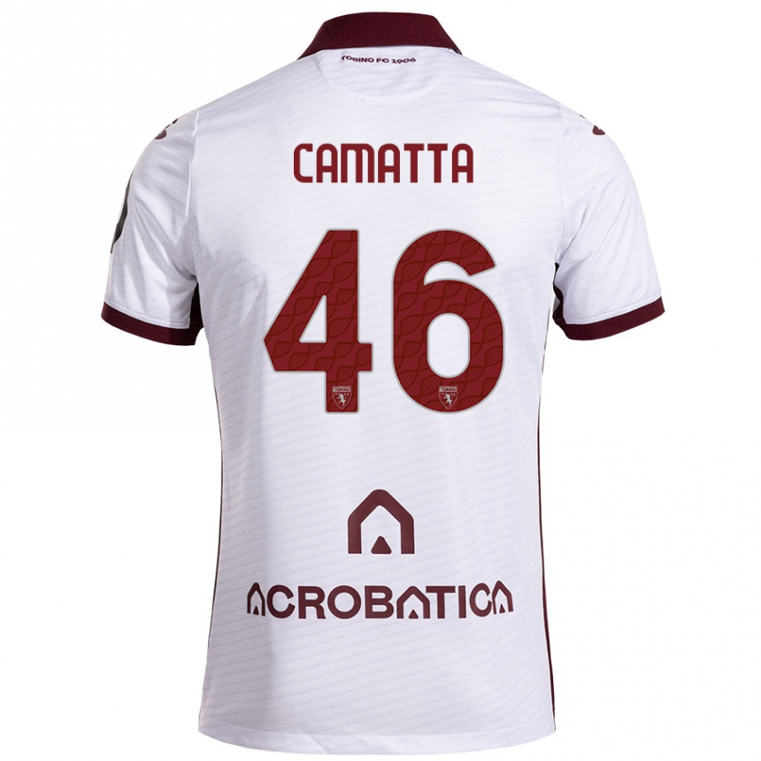 Kids Football Alessandro Camatta #46 White Maroon Away Jersey 2024/25 T-Shirt