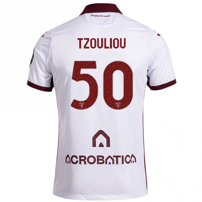 Kids Football Dimitrianos Tzouliou #50 White Maroon Away Jersey 2024/25 T-Shirt