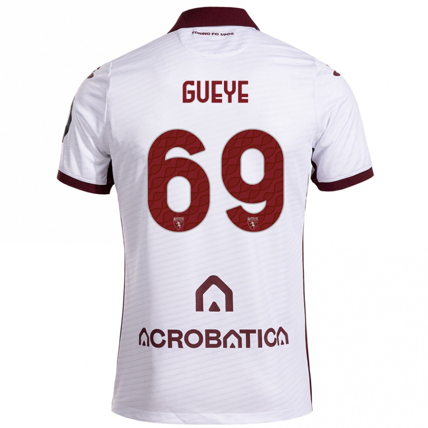 Kids Football Ousmane Gueye #69 White Maroon Away Jersey 2024/25 T-Shirt