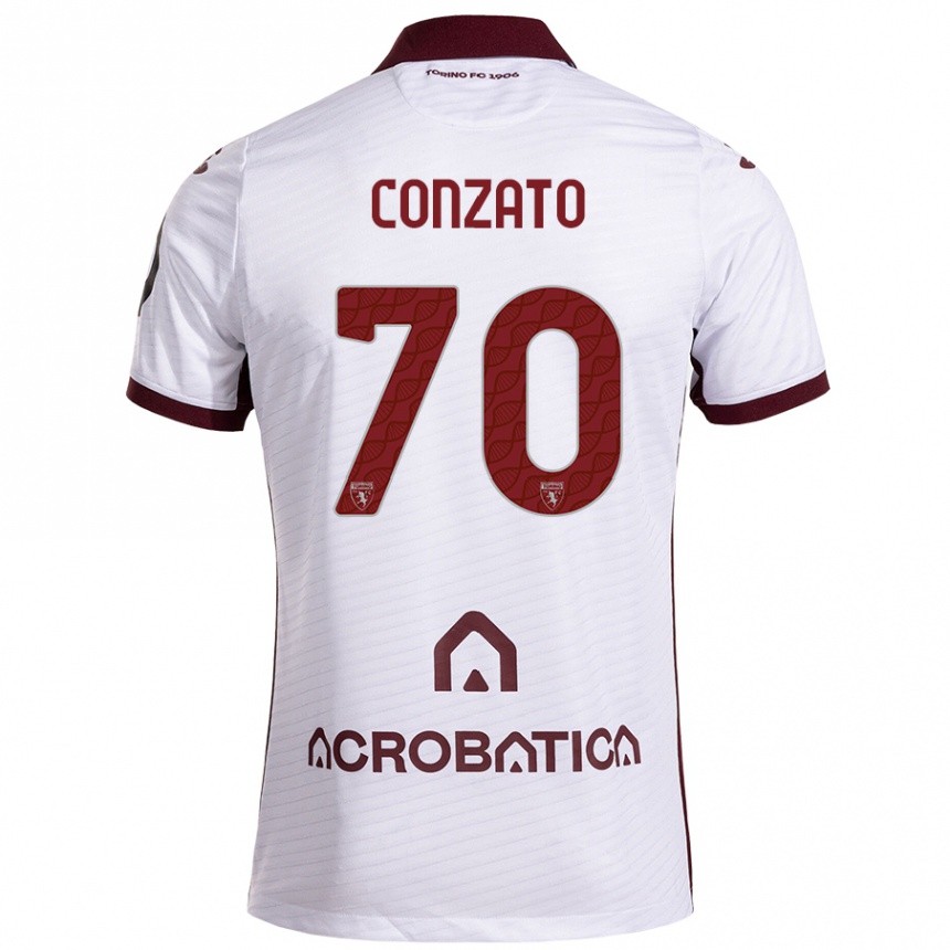 Kids Football Filippo Conzato #70 White Maroon Away Jersey 2024/25 T-Shirt