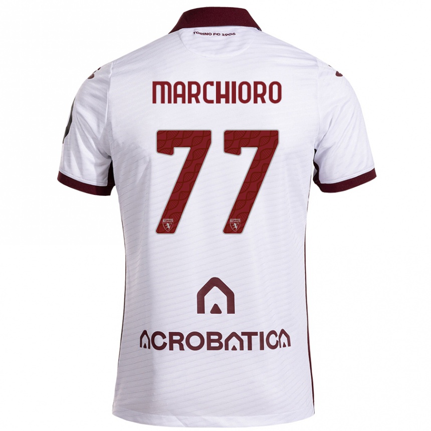 Kids Football Raffaele Marchioro #77 White Maroon Away Jersey 2024/25 T-Shirt