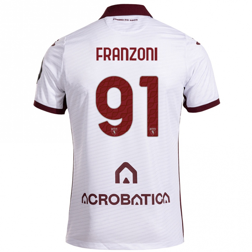 Kids Football Nicolò Franzoni #91 White Maroon Away Jersey 2024/25 T-Shirt