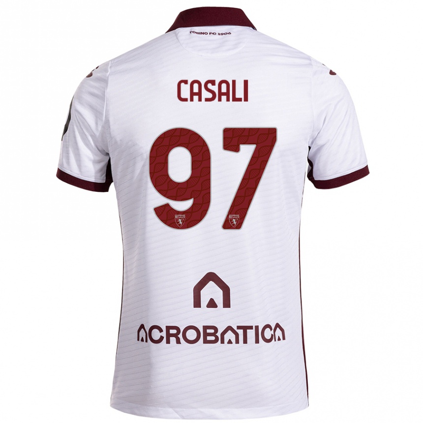 Kids Football Michele Casali #97 White Maroon Away Jersey 2024/25 T-Shirt